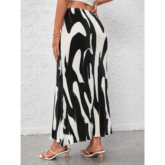 abstract Print Plisse Skirt small pleat midi skirt - Picture 5 of 12